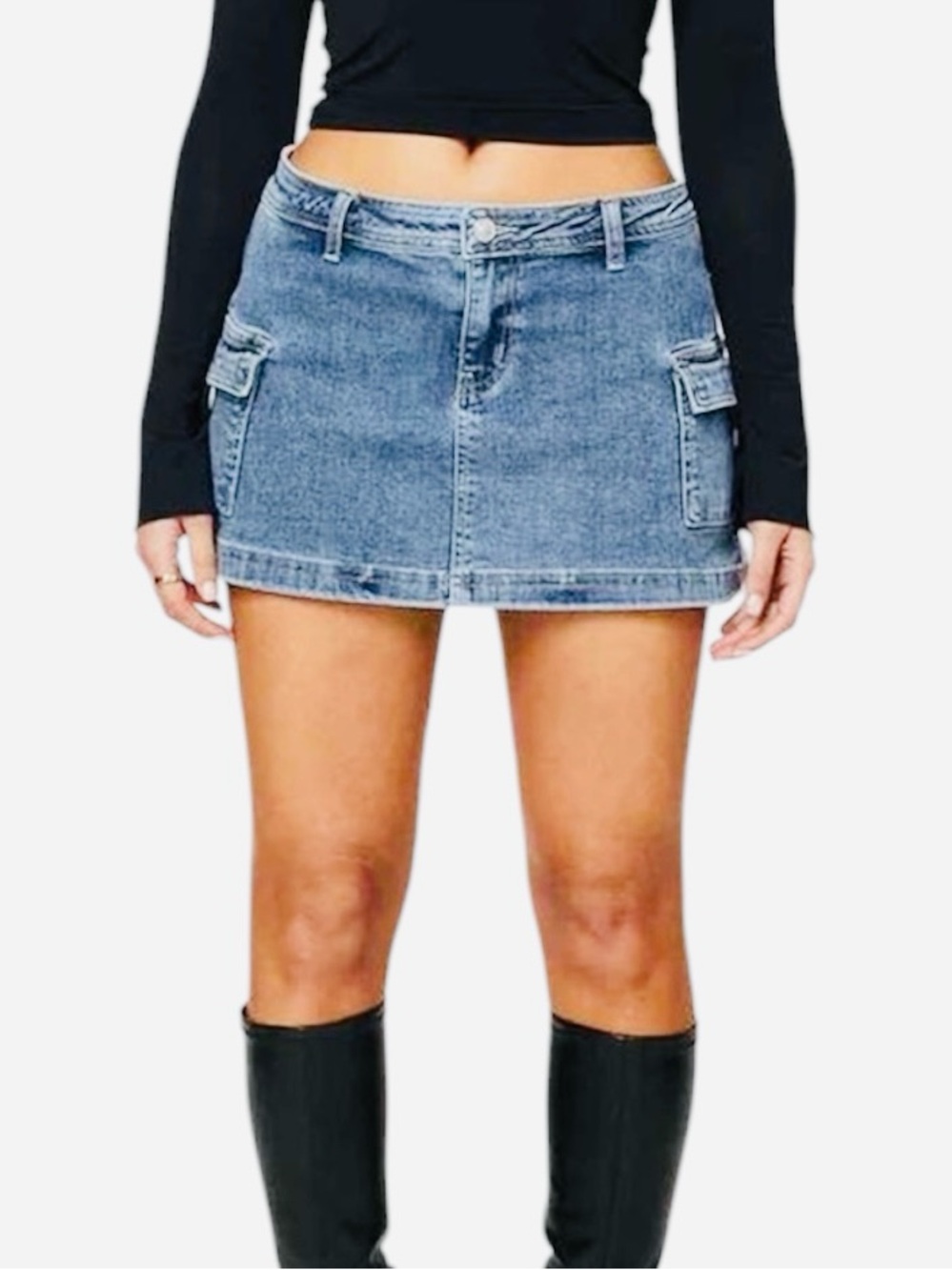 Princess Polly Denim Mini Skirt Cargo Low Rise Blue Sexy Western M 8